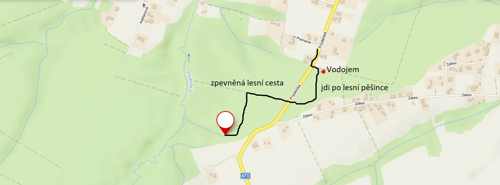 mapka k místu pokladu U studánky